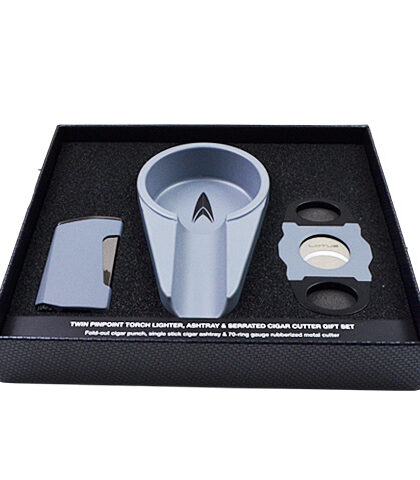 LOTUS GIFT SET TWIN TORCH LIGHTER, ASHTRAY GRAY