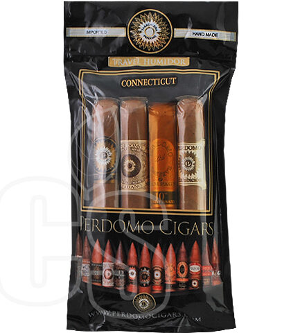 PERDOMO CONNECTICUT ASSORTMENT 4 PACK SAMPLER IN HUMIDOR TRAVEL BAG FRESH PACK