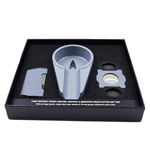 LOTUS GIFT SET TWIN TORCH LIGHTER, ASHTRAY GRAY