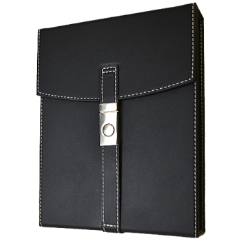PRESTIGE BLACK LEATHER TRAVEL HUMIDOR WITH CHROME BUCKLE