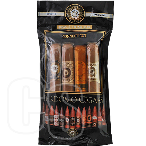 PERDOMO CONNECTICUT ASSORTMENT 4 PACK SAMPLER IN HUMIDOR TRAVEL BAG FRESH PACK